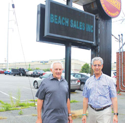 Beach Sales co-owners Alan Belifante and Howie Freedman are pictured outside their popular store at 80 VFW Parkway.